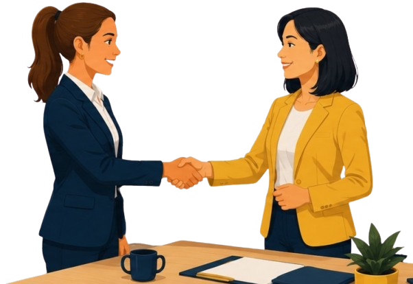 Illustration poignée de main commerciale en agence d'emploi